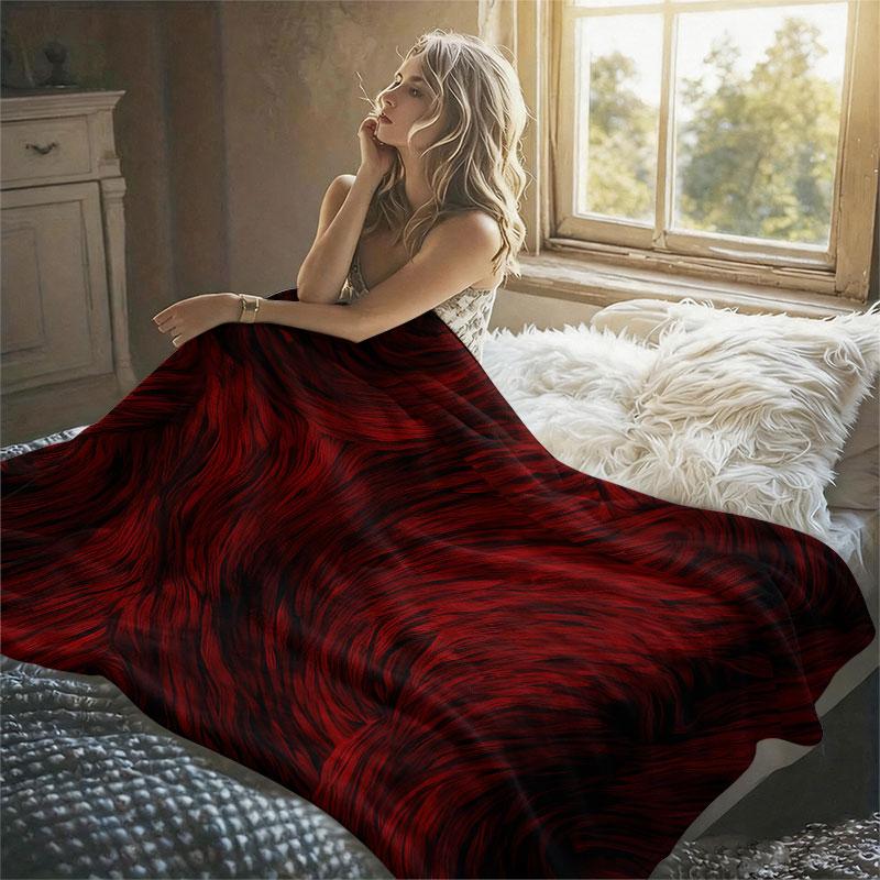 Red Fur Texture Swirl Flannel Blanket Perfect for Sofa Office Bed Travel Sleep Read Relax Camping Four Season Use