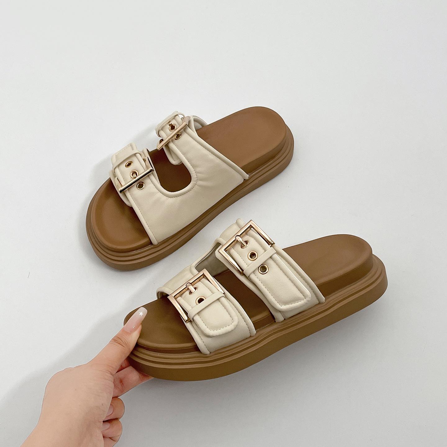 

Fashion and lightweight black thick-bottomed non-slip one-word slippers women s summer wear 2025 new high-end retro sandals 40 бежевый