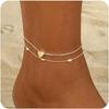 Gold/Silver Ankle Bracelets for Women,14K Gold Plated Anklets for Women Waterproof Cuban Link Heart Pearls Beads Rhinestone Anklets Set Layered