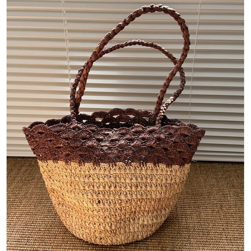 Fashion Lafite Straw Bucket Bag Hollow Rattan Women Handbags Summer Beach Shoulder Crossbody Bag Casual Lady Large Tote