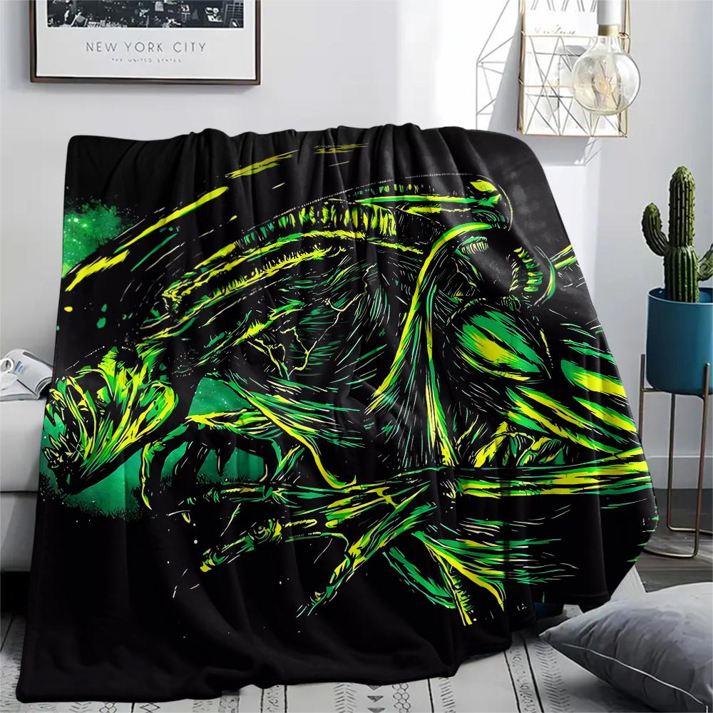1PC Alien Print Flannel Blanket, High Quality All Seasons, Home Decor, Warmth and Comfort, Perfect for Christmas Gifts