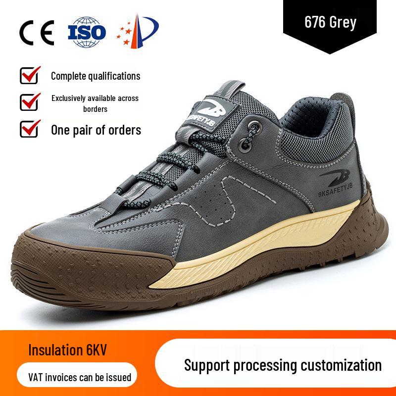 Men's Fly-Knit Safety Shoes: Anti-Smash, Anti-Puncture, Breathable, Lightweight, Comfortable, Wear-Resistant with Soft Sole and Button Closure.