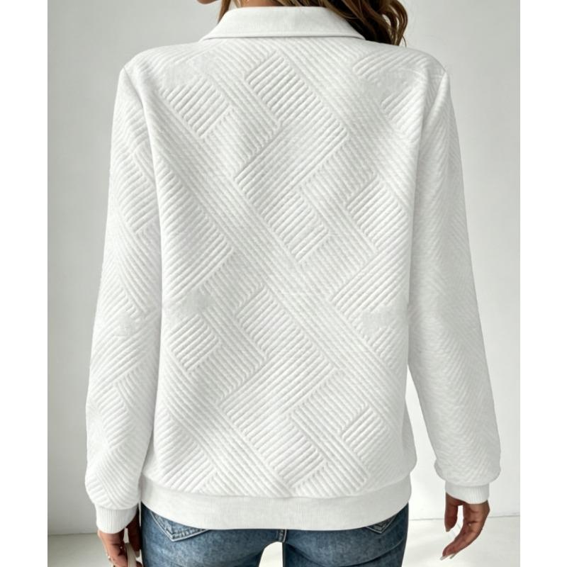 Casual Women S Loose Fit Long Sleeve Half Zip Polo Neck Solid Color Sweatshirt