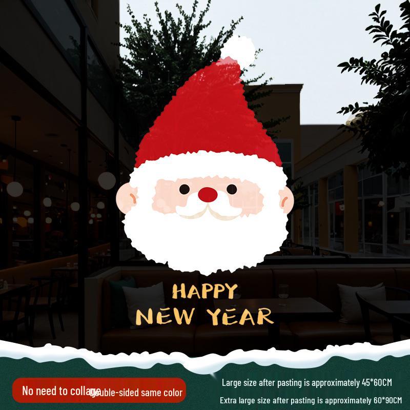 Christmas Santa Claus Window Cling Sticker - Mall Decor Scene, Static Glass Sticker for Door and Window
