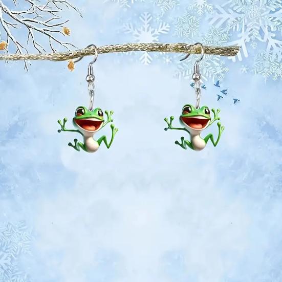 Frog Pendant Dangle Earrings 2D Acrylic Frog Pendant Earrings Cartoon