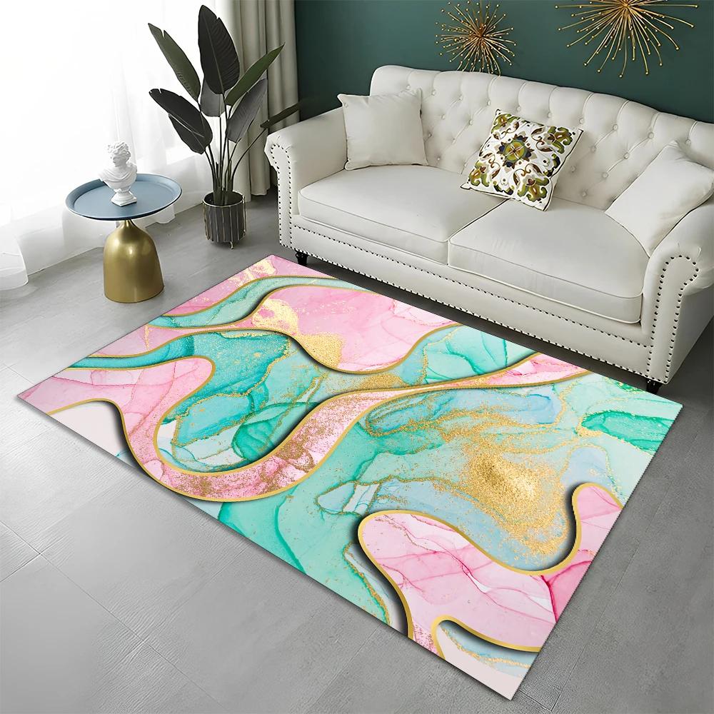 3D Colour Splendid Gold Nordic Marble Carpet Rug for Home Living Room Bedroom Sofa Doormat Decor,kid Area Rug Non-slip Floor Mat