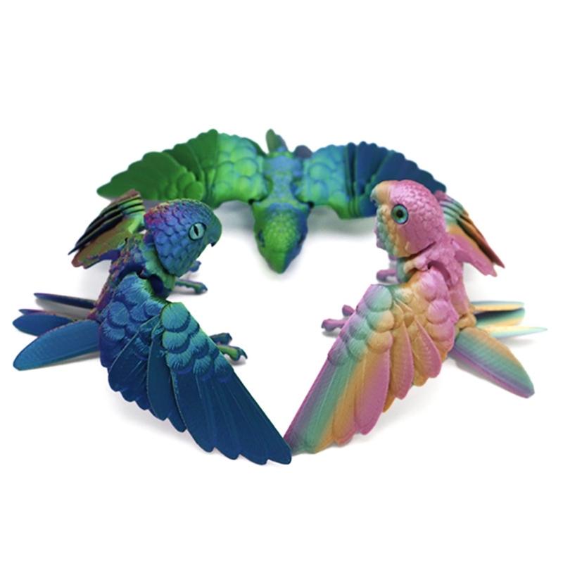 Flexible Joints Articulated Parrots Fidgety Toy Desktop Decors 3D Printed Parrots,Realistic Parrots Statue Home Decors