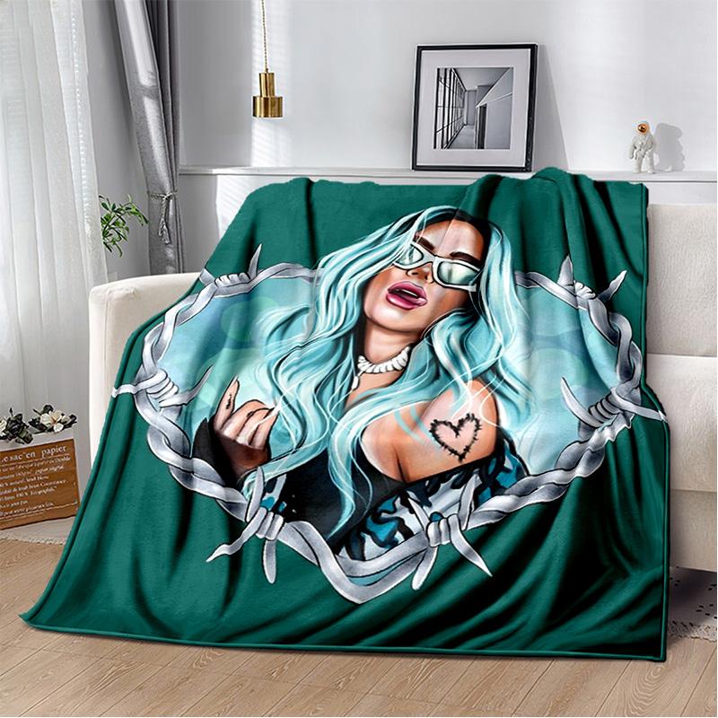 3D Baskı Karol G Singer HD Battaniye, Yumuşak Atmak Battaniye Ev Yatak Odası Yatak Kanepe Piknik Seyahat Ofis Dinlenme Kapak Battaniye Çocuklar için