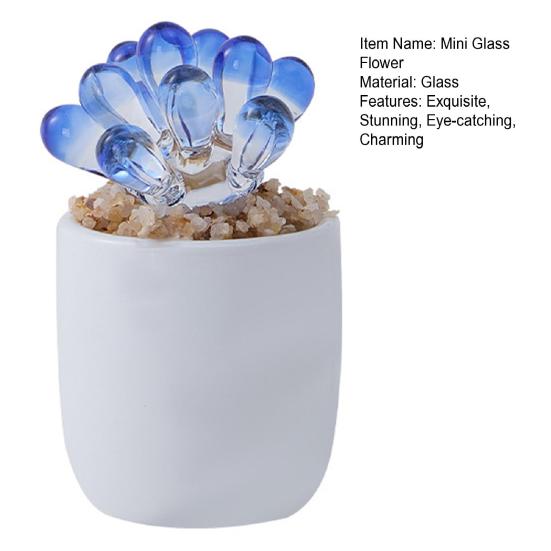 Cute Mini Faux Crystal Flower Figurine Collectible Hand Blown Glass Flower Ornament In Pot Gifts for Mother's Day Birthday Christmas