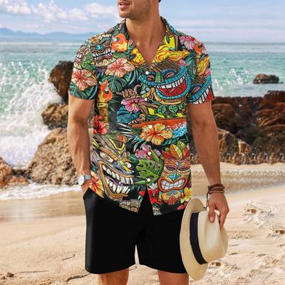 2025 New Print Shirt Tiki Shirt Men Hawaiian Shirts Mens Retro Mens Plus Size Shirt Casual Short Sleeve Beach Blouse Male Tops