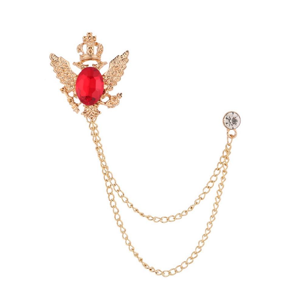 Fashion Tassel Chain Brooch Anti Discoloration Crystal Brooches Crown Gemstone Brooch Retro Shirt Collar Lapel Pins For Business