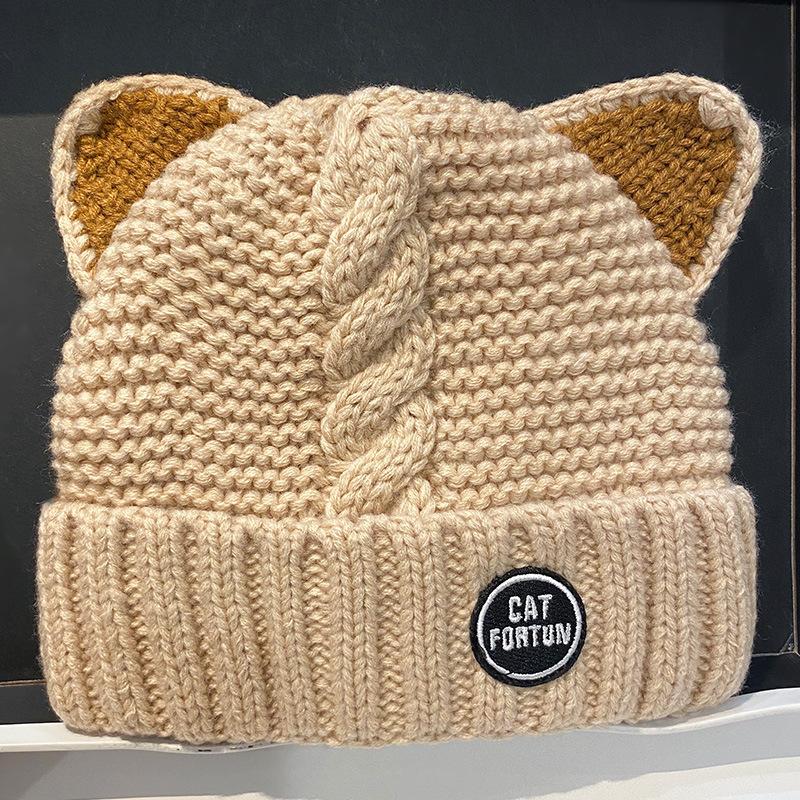 Nieuwe Vrouwen Hoed Winter Beanie  Warm Cartoon Kat Oor Bescherming Gebreide Cap Hoeden Voor Meisjes Vrouwen Motorkap Femme