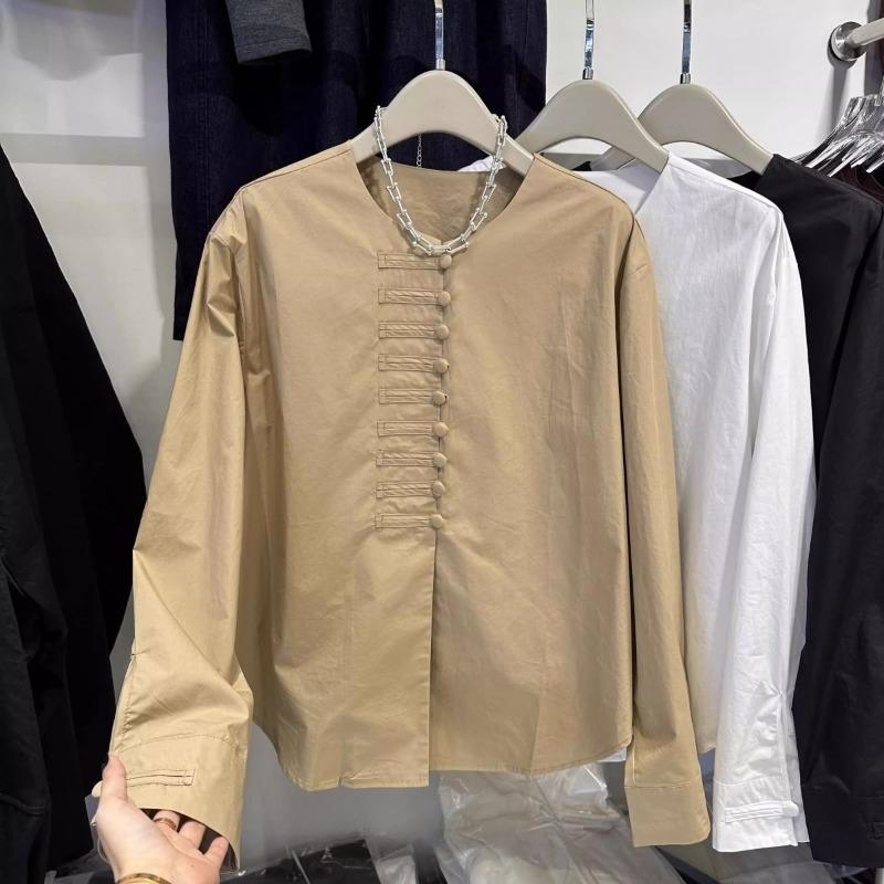 Spring New Style New Chinese Button Design Niche Long-sleeved Shirt Tops
