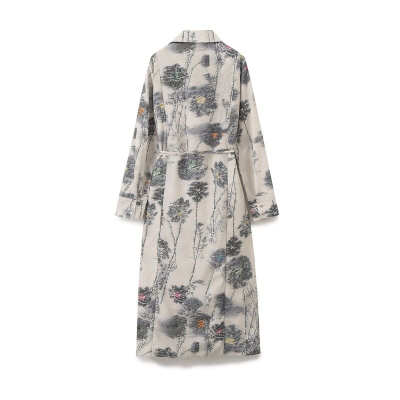 Fashion Style 2024 Spring New Female Long Sleeve Lapel with Belt Printed Shirt Style Dress 2579103