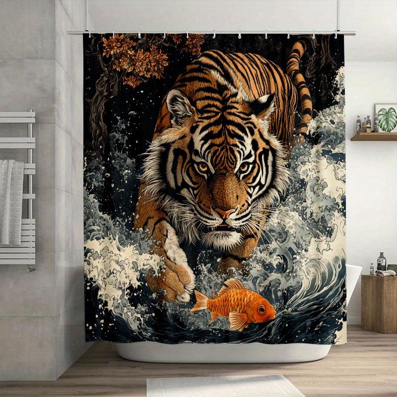 

Японська шторка для душу стиль прикраси ванної кімнати 1шт тигр включаючи шторку для душу та 12 пластикових гачків, прикраса ванної кімнати 90x180cm