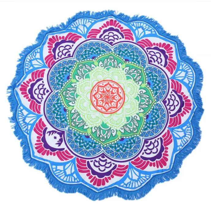 Microfiber Beach Towel Tassel Indian Mandala Tapestry Lotus Printed Bohemian Bikini Cover-Up Blanket Bath Towel