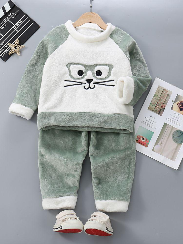 2023 Herbst/Winter Fleecefutter Kinder Cartoon Flanell Pyjama Set