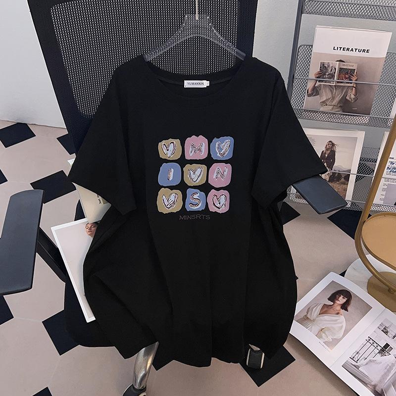 Plus Size Slimming Short-Sleeve Mid-Length T-Shirt for Women (200/300/350 Jin)