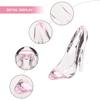 Crystal High Heels Shoes Ornament, Pink Glass Slipper Girls Princess Decor Dress Slipper Figurine Decoration for Birthday Party Wedding Gift,