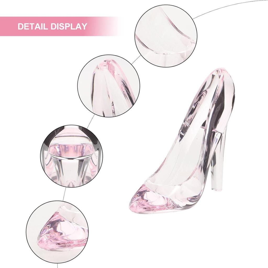 Crystal High Heels Shoes Ornament, Pink Glass Slipper Girls Princess Decor Dress Slipper Figurine Decoration for Birthday Party Wedding Gift,