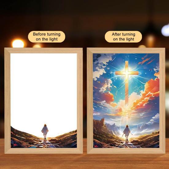 Świecąca Ramka na Zdjęcia Światło LED Sztuka Religijna Lampka Nocna do Domu Dekoracja Ścian i Blatów Światła Dekoracyjne Urodziny Boże Narodzenie Wielkanoc Dekoracje Świąteczne