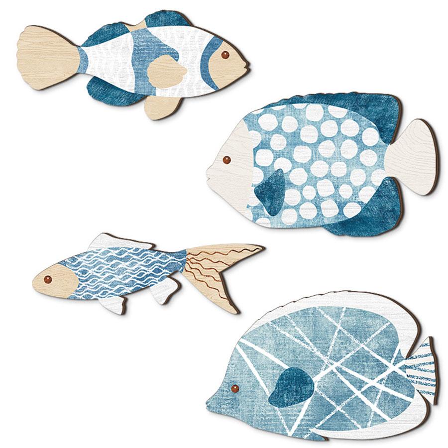 

4pcs Nordic Bathroom Wall Decoration Set Wooden Hanging Coastal Wooden Wall Decoration Navigation Decoration Hanging Sea Fish белый