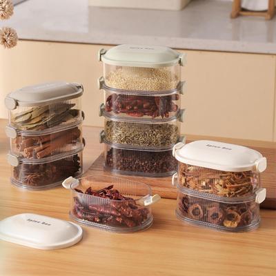 Stackable Spices Storage Boxes Plastic Seasoning Jar Multi-Layer Food Container Crisper Cereal Coffee Beans Sealed Organizers
