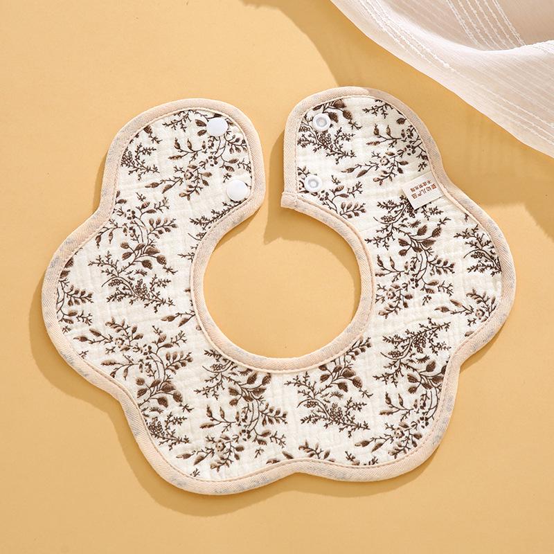 Class A Newborn Baby Saliva Towel Crepe Waterproof Petal Bib Autumn Winter Children Eating Cartoon Cotton Bib