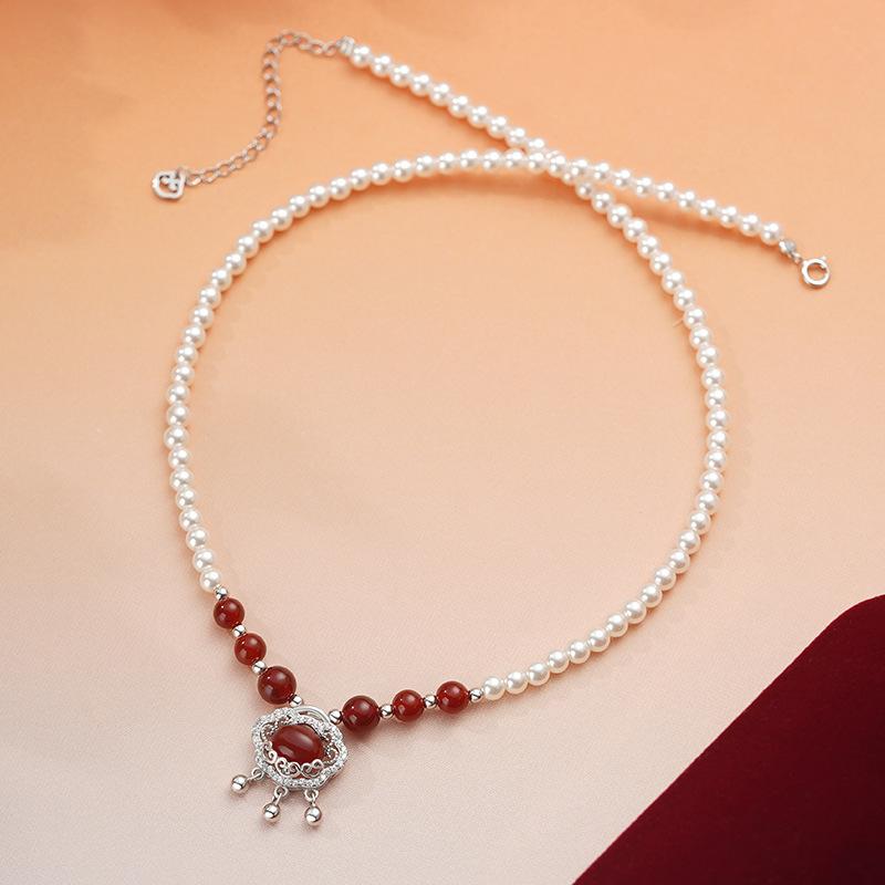 Original Red Agate Ruyi Lock Tassel Necklace Hongyun Jewelry Set