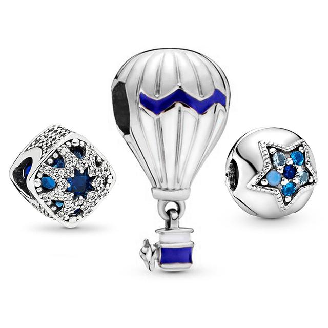 3pcs /Lot Blue Enamel Globe Charms Beads Star Pendant Fit Diy Brand Charm Bracelets Necklaces For Women Fashion Jewelry Making