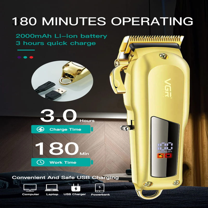 Men's Skin-friendly All-metal High-power Electric Hair Clipper with LCD Display High-power Long-lasting Battery Rechargeable and Plug-in Dual-purpose