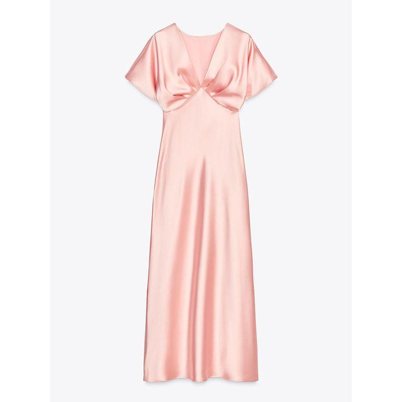 Za2025 Summer New Product Women's Clothes Plaid Silk Satin Texture Casual Short Sleeve Midi Skirt Dress 2330399 620