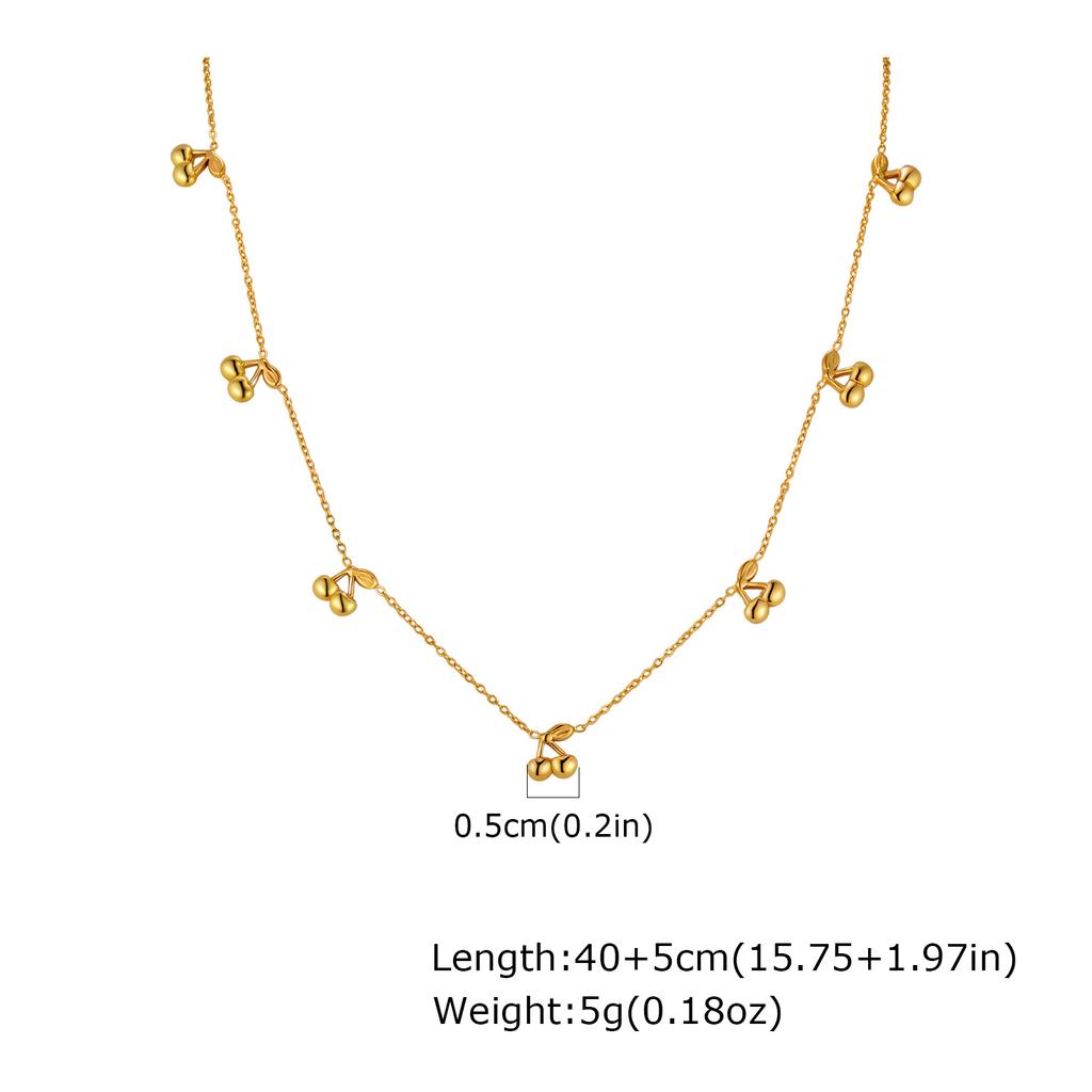 Fashion Chic Stainless Steel Cherry Chain Necklace, 18k Gold Plated Waterproof Charm Necklace, Exquisite Jewelry for Women Gift