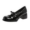 Sweet and cool patent leather high-heeled Mary Jane women's shoes new bow light mouth round head JK single shoes glossy