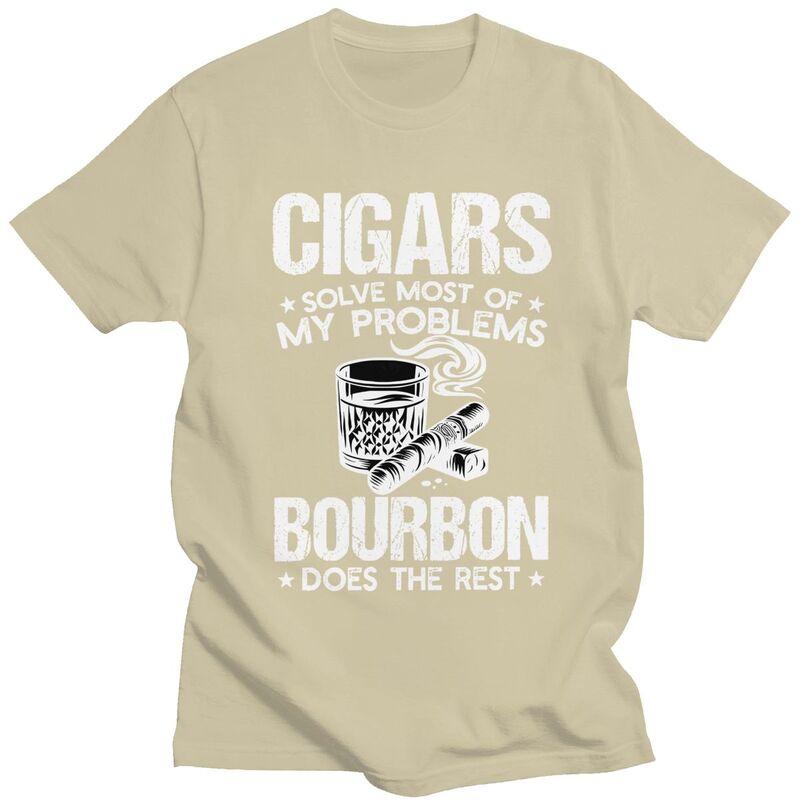 Male Cigars Solve Most Of My Problems Bourbon Does The Rest T Shirt Pure Cotton Tshirt Fashion Casual Creative Graphics Tee Top