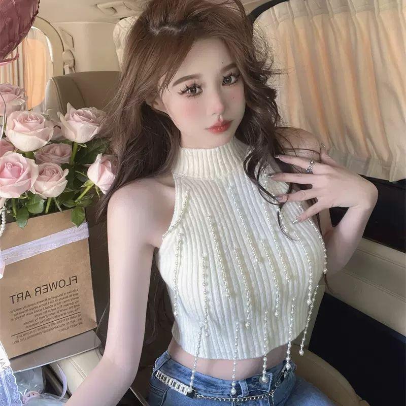 French Chic Hot Girl Summer Elegant Base Layer Knitted Camisole Women's Inner Vest Designed Sleeveless Short Top