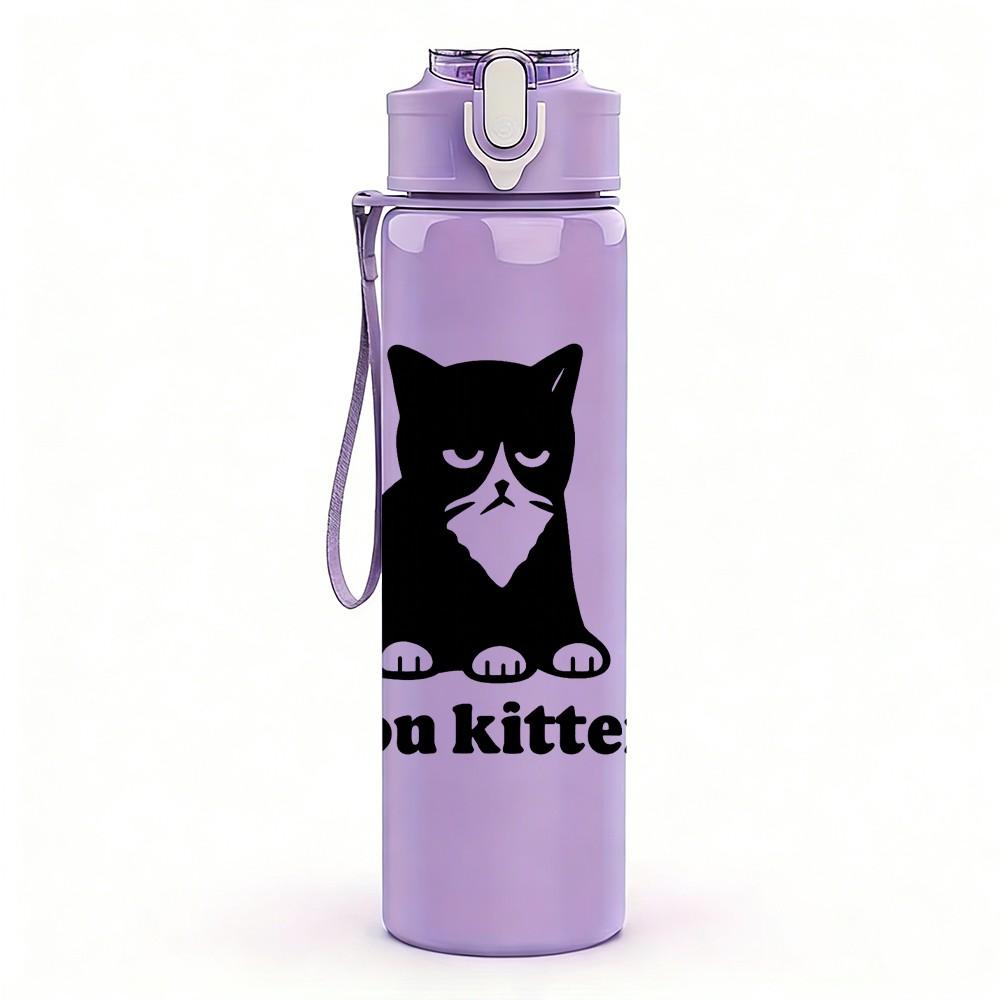 1PC Are You Kitten Me Black Cat 750ml Color Plastic Sports Water Bottle Leakproof Flip Straw Lid Suitable for Sports Office Home Use