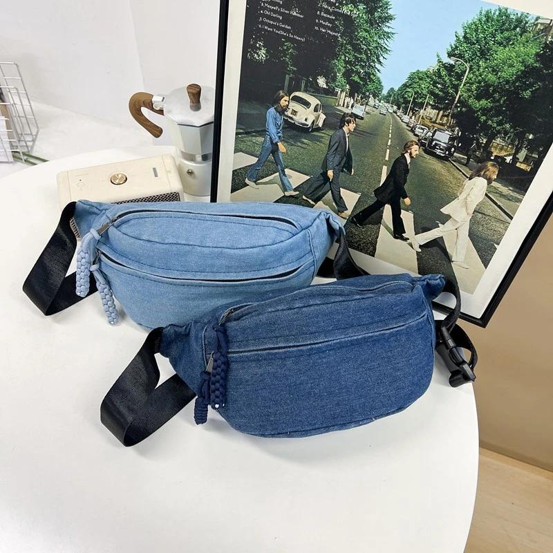 Zippered Waist Bag for Ladies  High-quality Denim Bags  Pendular and Leisure  Versatile and Leisure