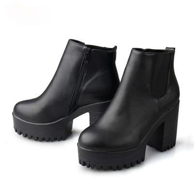 Botas Mujer Fashion Women Boots Square Heel Platforms Zapatos Mujer Pu Leather Thigh High Pump Boots Motorcycle Shoes Black Red