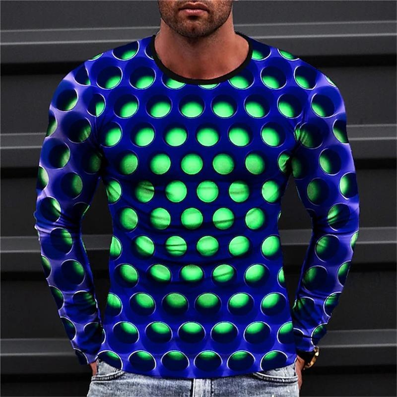 Fashion Optical Illusions Pattern T-shirt Funny Mens Autumn Long Sleeve 3D Printed Pullovers Loose Streetwear Catch Eyes Tees