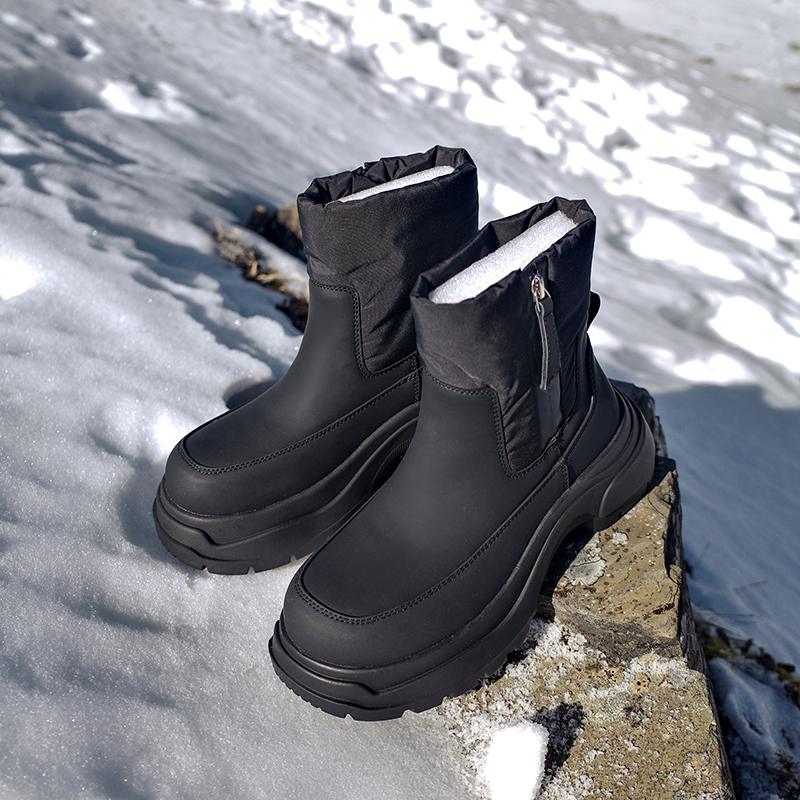Krazing Pot Cow Leather Wool Blend Winter Round Toe Platform Snow Boots Zipper Women Casual Keep Warm Ankle Boots