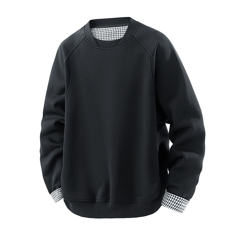 

Medm Beprp with Pockets Hoodie Boys Deconstruct Patchwork High Sense Long sleeve Cut Bottoming Shirt Plaid HEATTECH Q6868 Black L