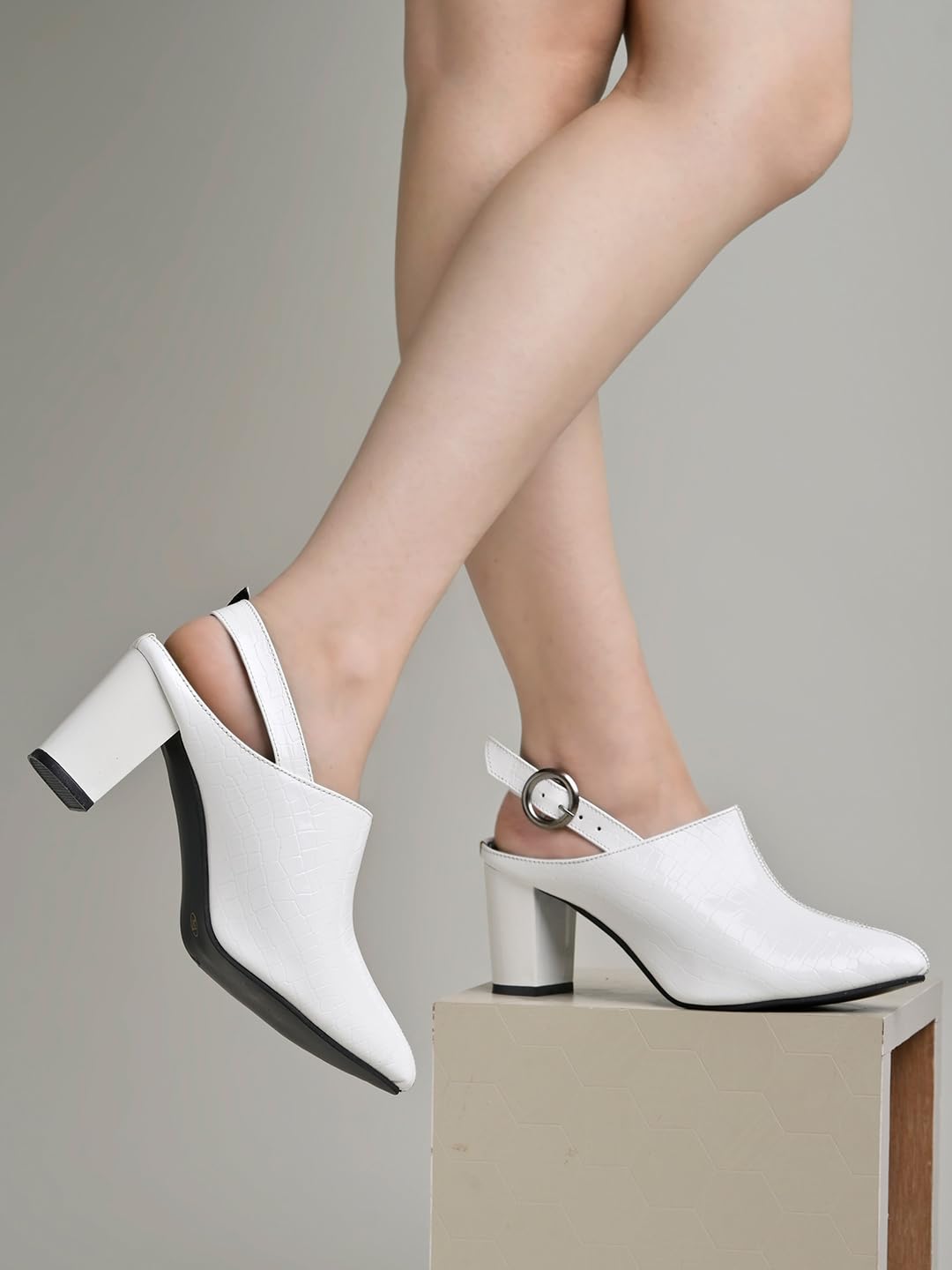 Shoetopia Croco Print Stylish Pointed Toe White Pumps For Women & Girls-Eu38 5 UK