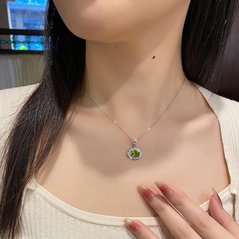 Guochao Ruyi Lock S925 Sterling Silver Necklace Women's Natural Crystal Stone Safety Lock Pendant Ping An Xiangyun Clavicle Chain Women's Gift