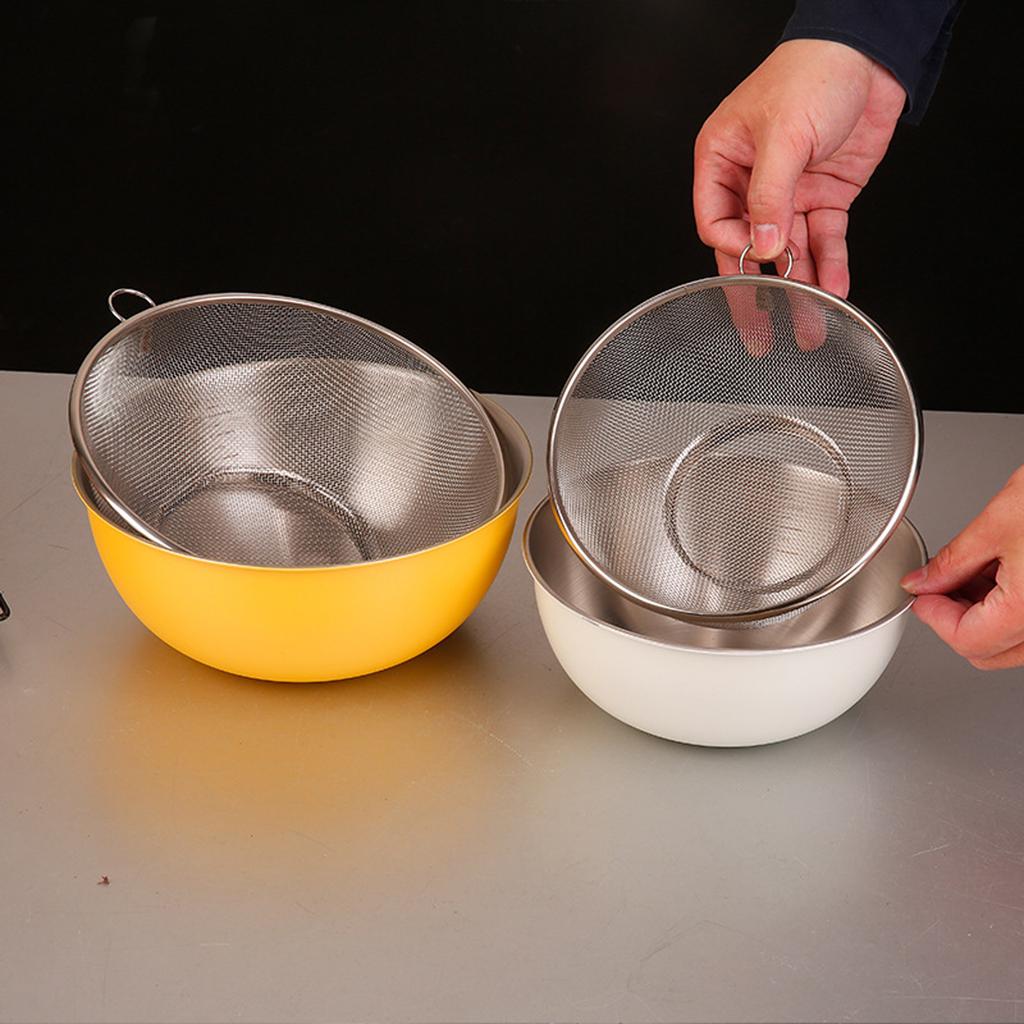 Stainless Steel Strainer Fine Mesh Colander with Mixing Bowl Set Kitchen Basket for Home Cooks and Professional Chefs