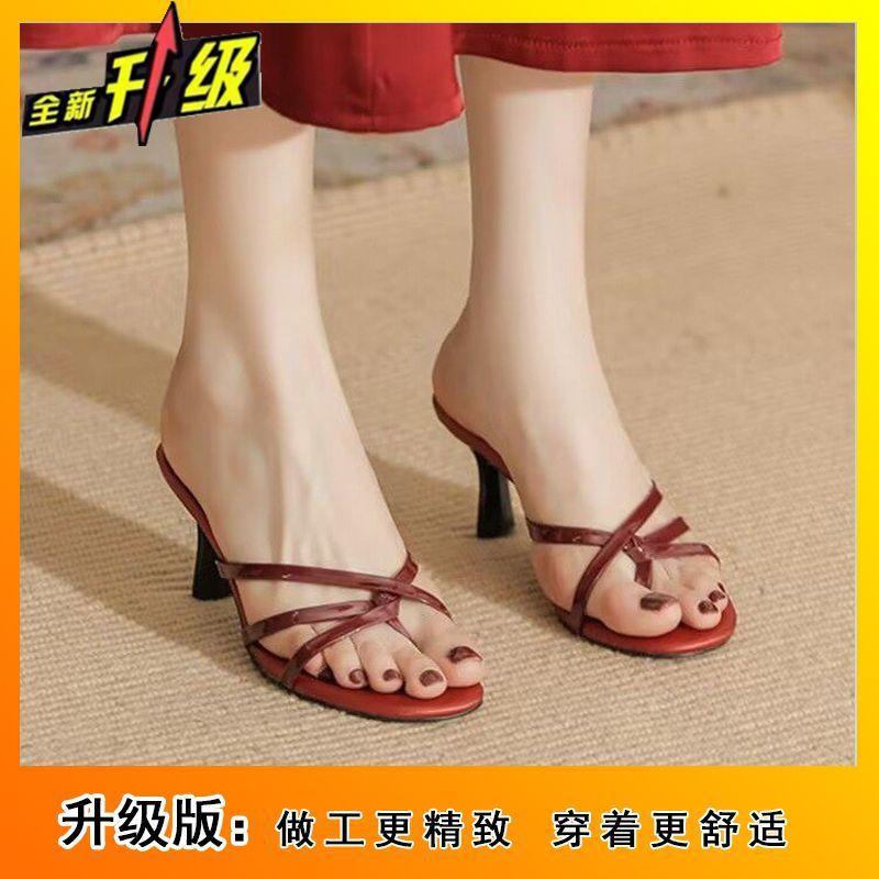 French Comfortable Cool Slippers Women s Spring Summer Sexy Cross-Strap Thin Heel Slippers Women 42 3140₽