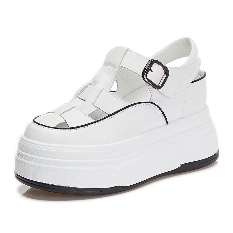 

Модные 7 см Полые Дышащие Сандалии из Натуральной Кожи Лето 2024 Женская Повседневная Обувь Платформа Клиновидная Массивная Обувь Кроссовки Обувь Балетки Досуг 34 белый