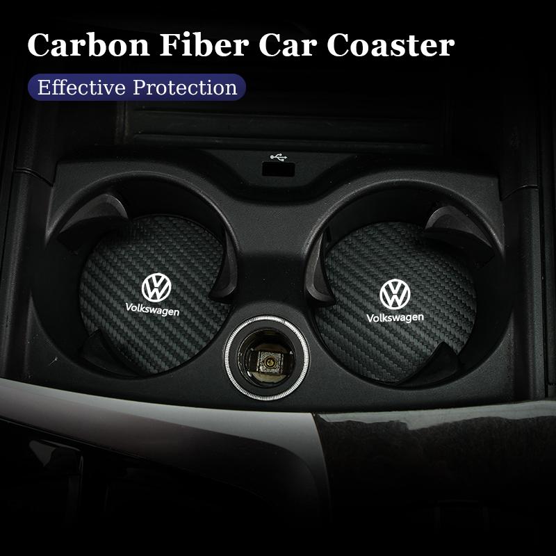 LMN1 2PCS Car Coasters Insert Cup Holder Coaster Key For Volkswagen VW Polo Golf 6 7 8 MK5 MK7 Jetta Passat Tiguan Touran Bora T-ROC