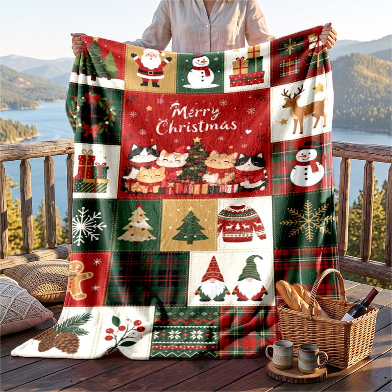 Christmas Flannel Throw Blanket Soft Warm Cozy For Sofa Bed Indoor Home Use Great Holiday Gift