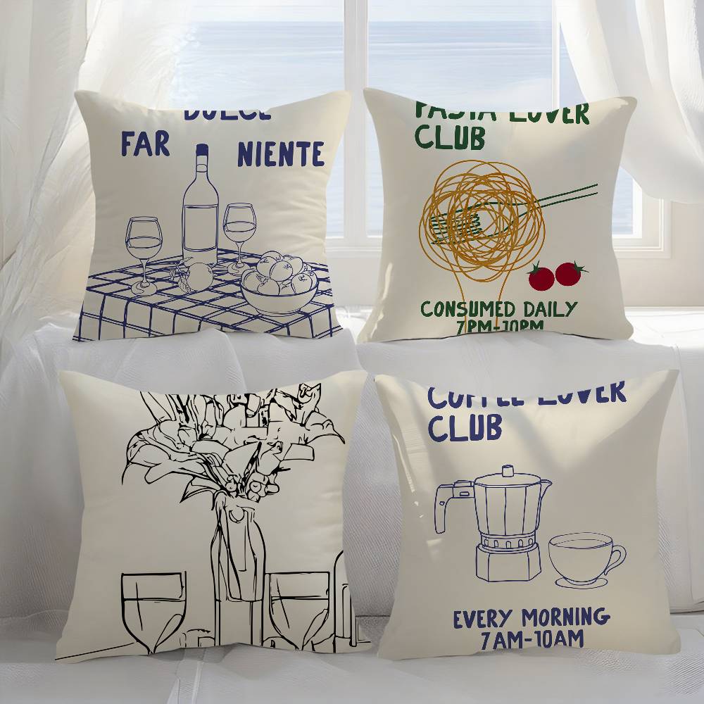 Mokkakanne Kaffee Pasta Liebhaber Wein Käse Kissenbezug Plüschstoff Weicher Kissenbezug Zweiseitiger Druck Kissenbezug Haushalt